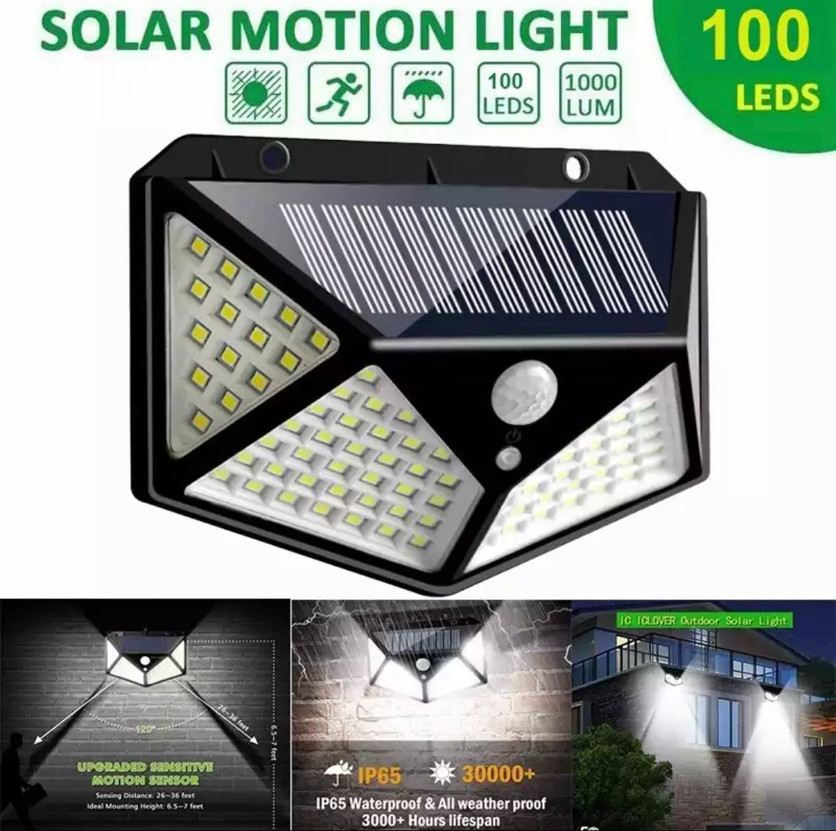 LUMINAR SOLAR PRO- LAMPARA SOLAR 100 LED SENSOR DE MOVIMIEN